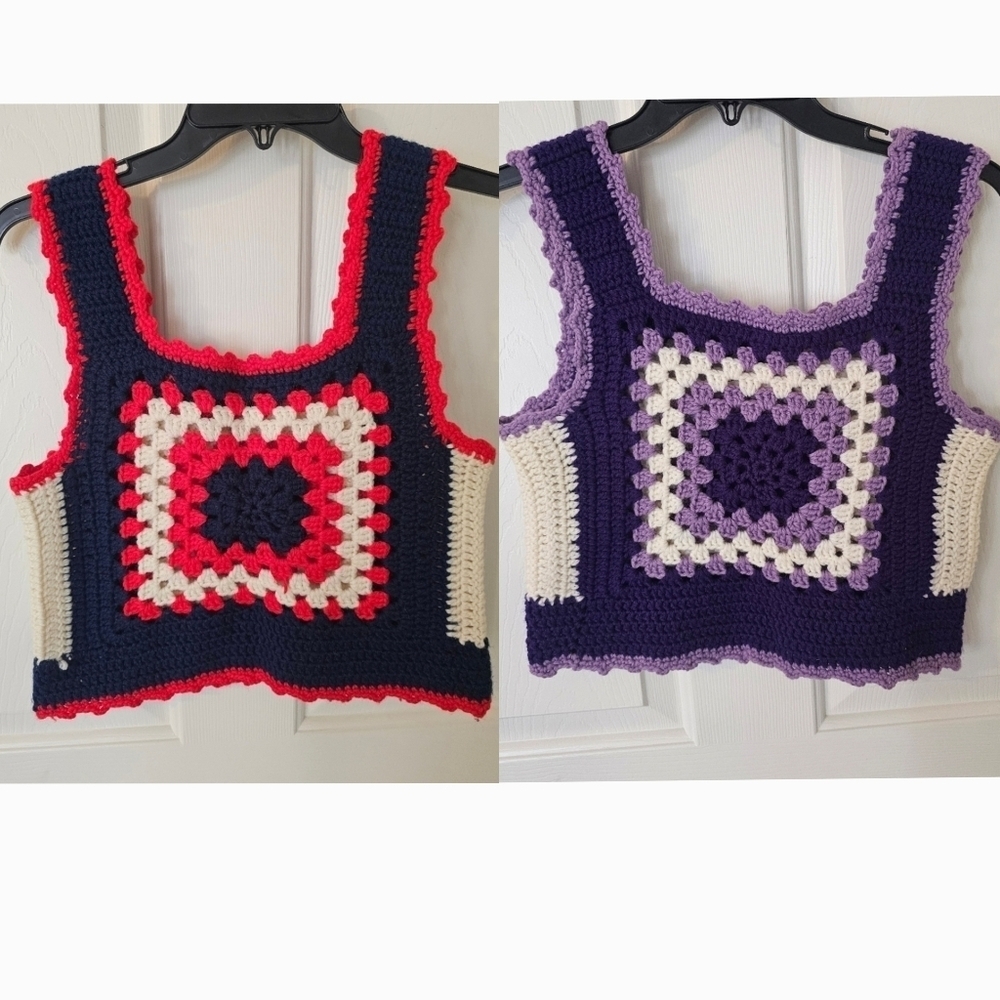 Crochet Granny Square Tank Top 2 Shirt Bundle Size Estimate S